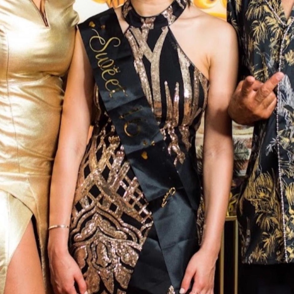 Elegant Black and Gold Women's Dress